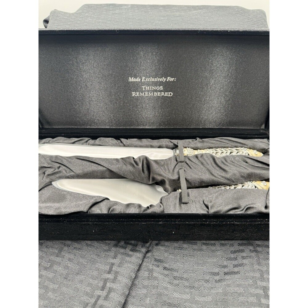 Vintage Things Remembered Wedding Cake Knife and Server Set In Box Enamel Handle